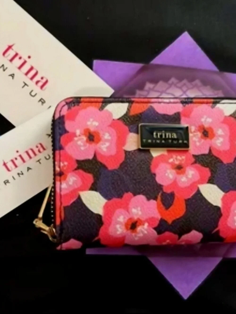 Trina Turk NWT Bold Floral Pink & Black Wallet